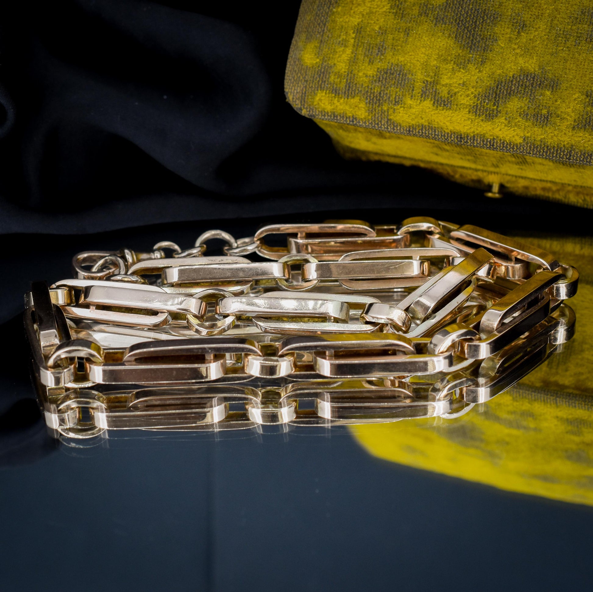 Antique 18" 9ct Gold Chunky Bar Trombone Link Chain Necklace