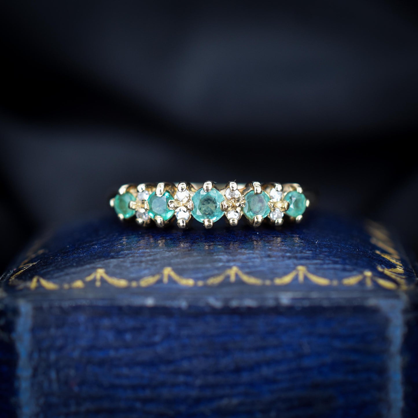 Emerald and Diamond Gold Stacking Band Ring