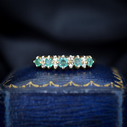 Emerald and Diamond Gold Stacking Band Ring