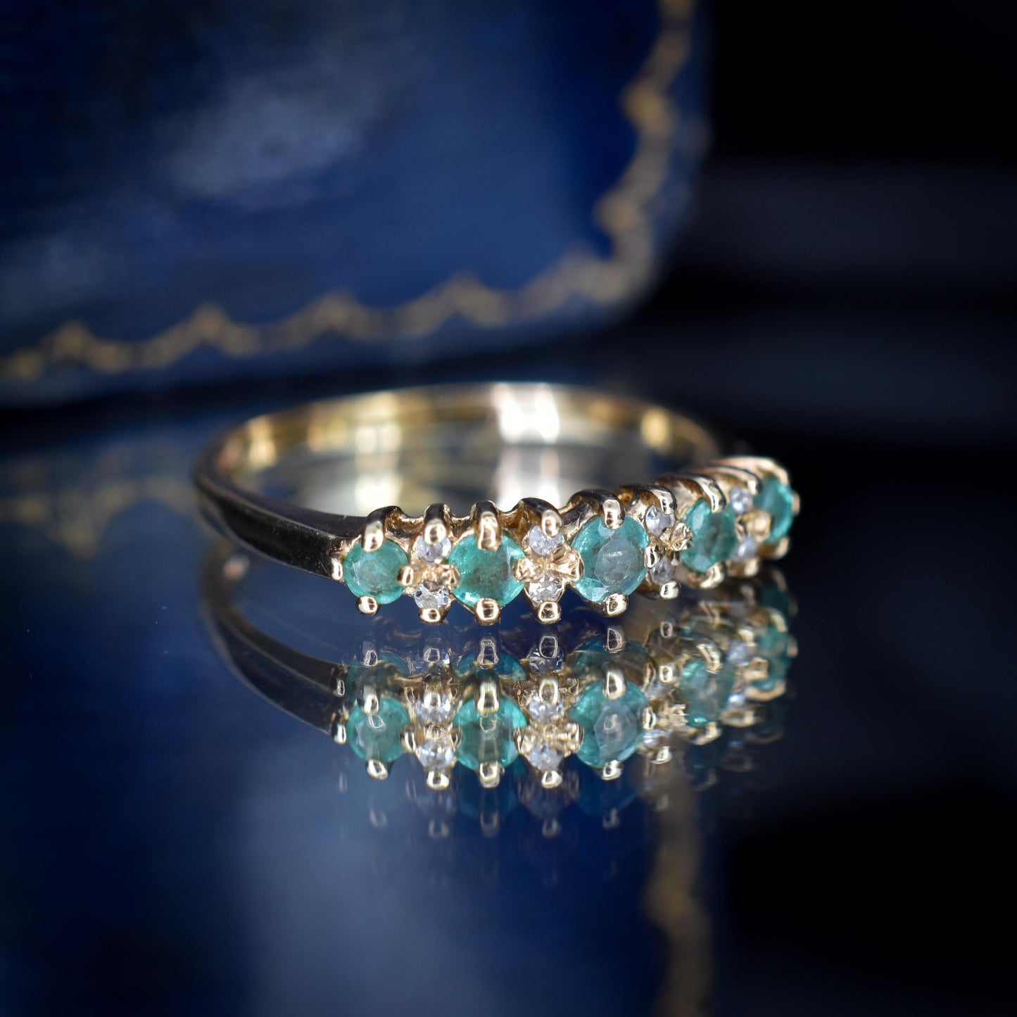 Emerald and Diamond Gold Stacking Band Ring