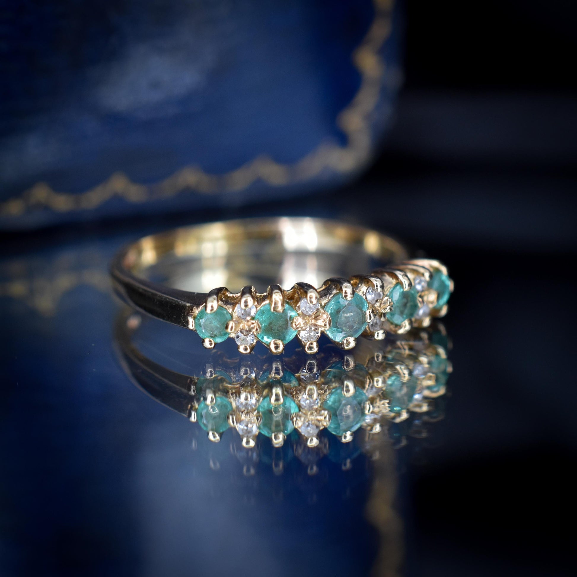 Emerald and Diamond Gold Stacking Band Ring