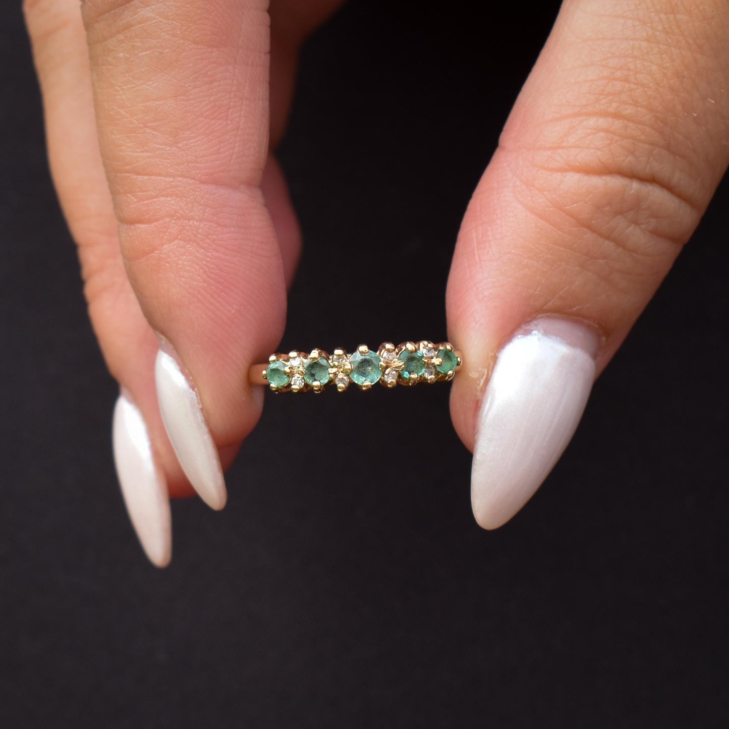 Emerald and Diamond Gold Stacking Band Ring