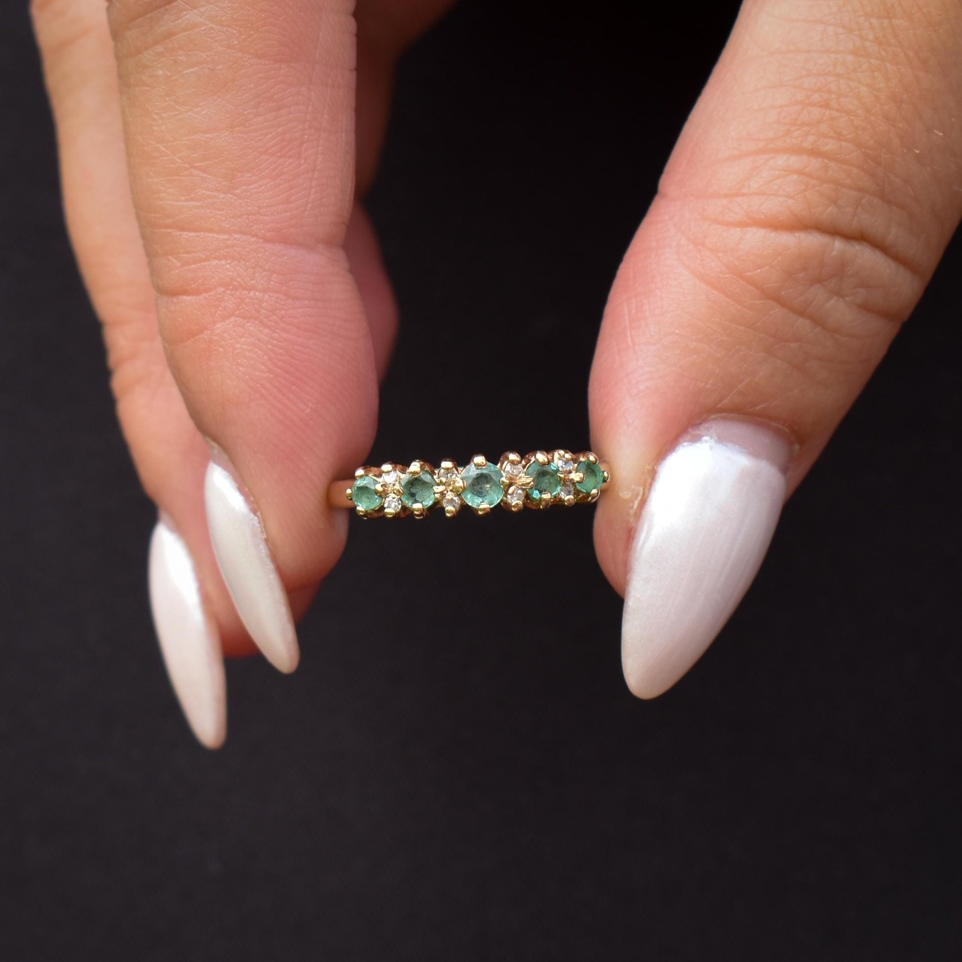 Emerald and Diamond Gold Stacking Band Ring