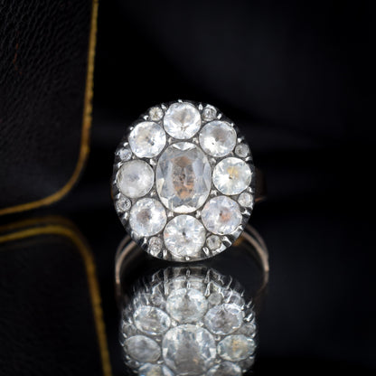 Antique Georgian Old Cut Black Dot Paste Cluster Gold Ring