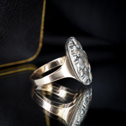 Antique Georgian Old Cut Black Dot Paste Cluster Gold Ring