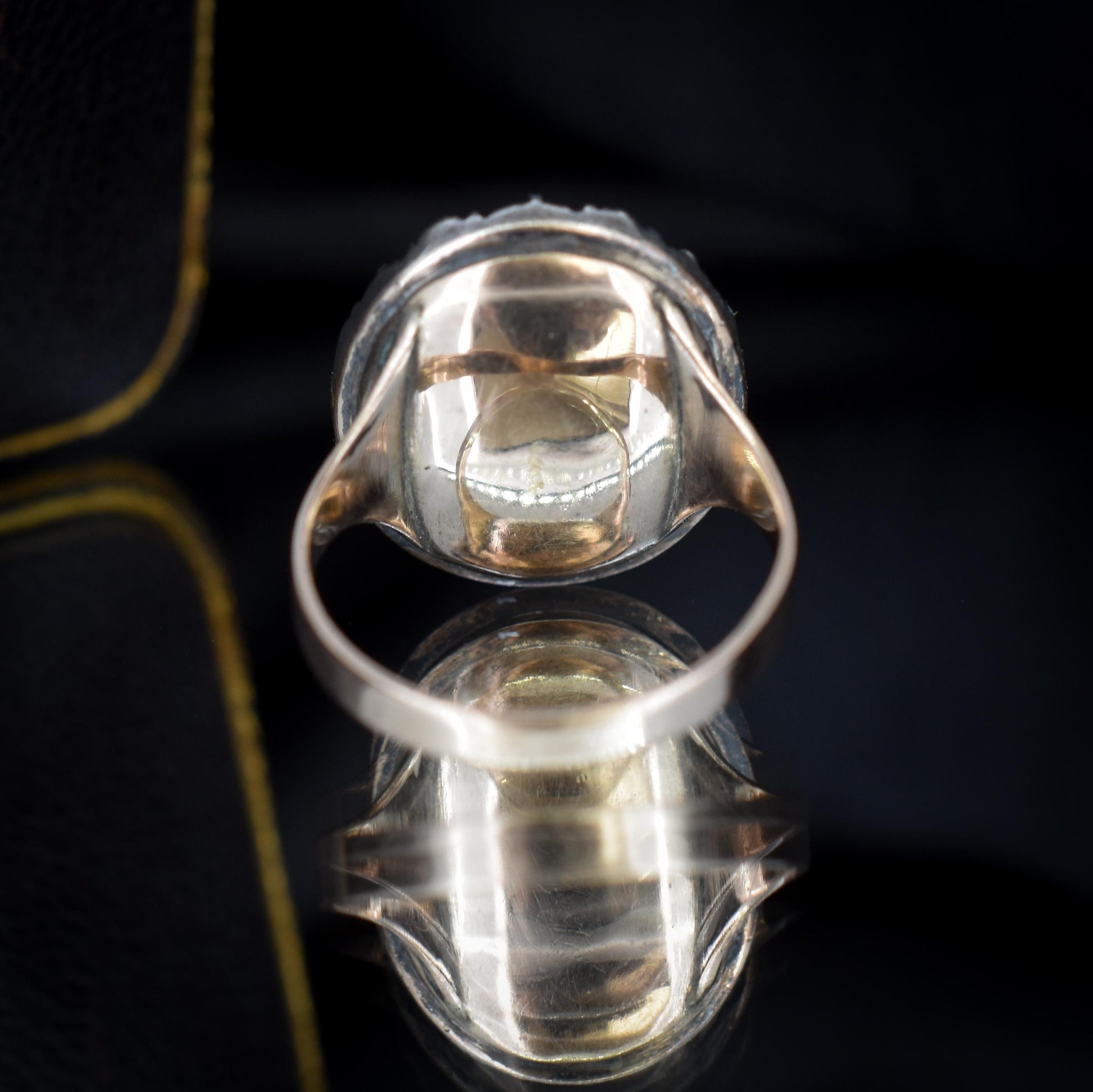 Antique Georgian Old Cut Black Dot Paste Cluster Gold Ring