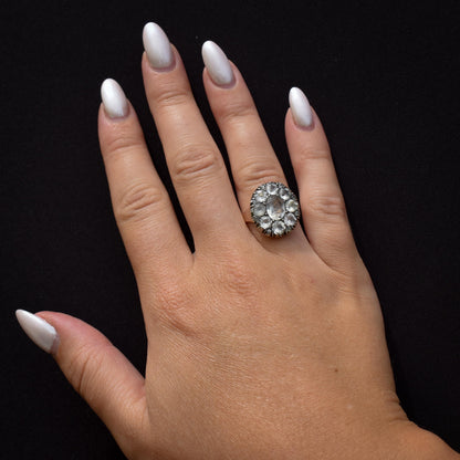 Antique Georgian Old Cut Black Dot Paste Cluster Gold Ring