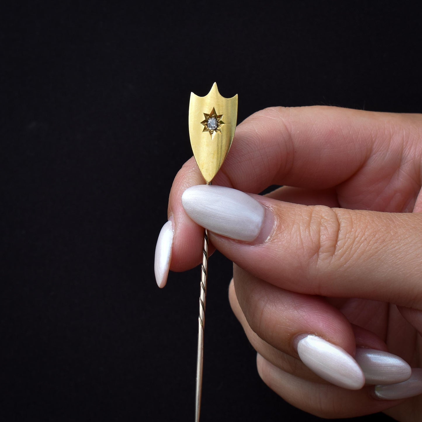 Antique Victorian Old-Cut Diamond 18ct Gold Stick Pin
