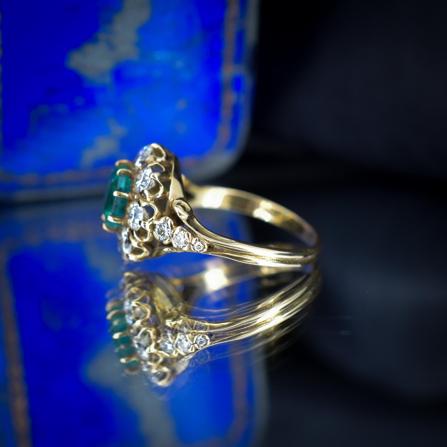 1.30ct Natural Emerald and 1.25ct Diamond Cluster Halo 18ct Yellow Gold Ring