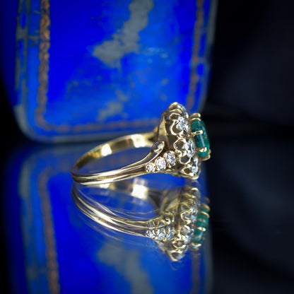 1.30ct Natural Emerald and 1.25ct Diamond Cluster Halo 18ct Yellow Gold Ring