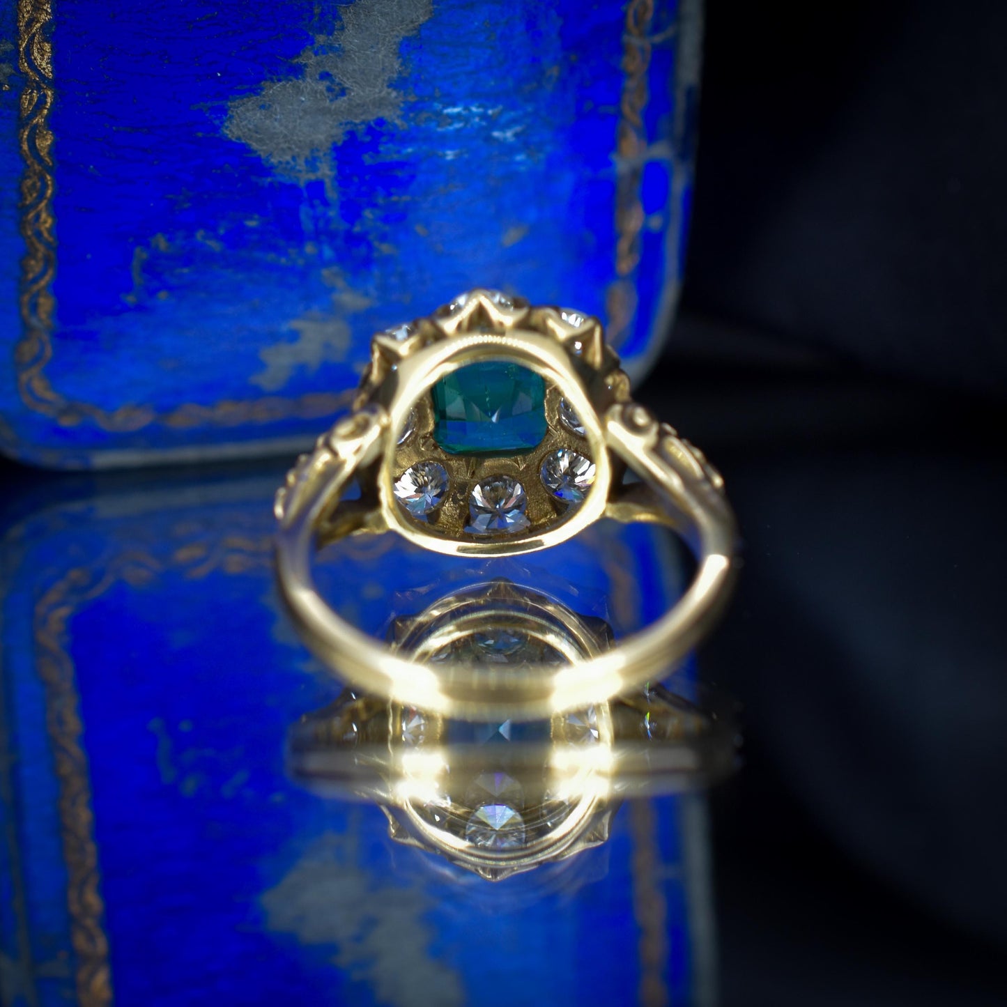 1.30ct Natural Emerald and 1.25ct Diamond Cluster Halo 18ct Yellow Gold Ring