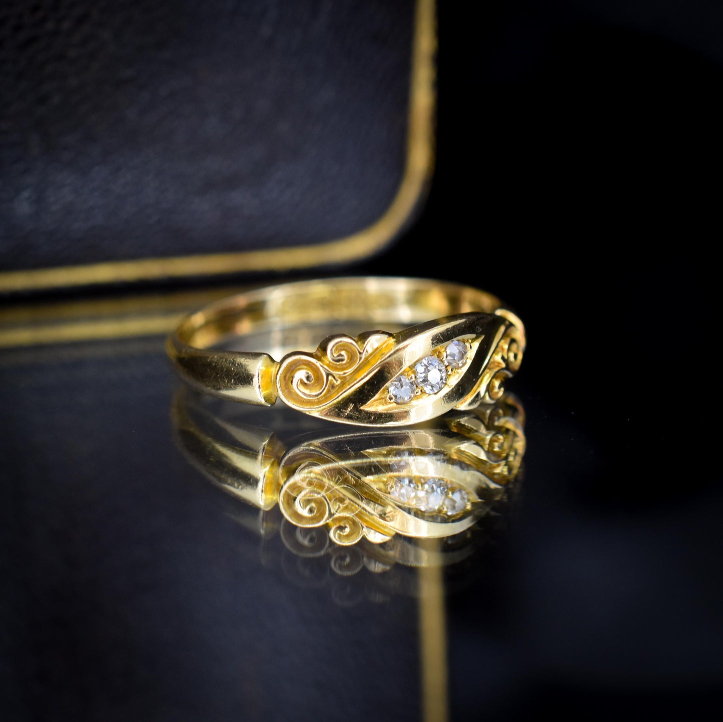 Antique Diamond Three Stone 18ct Gold Ring Band | Dated 1899