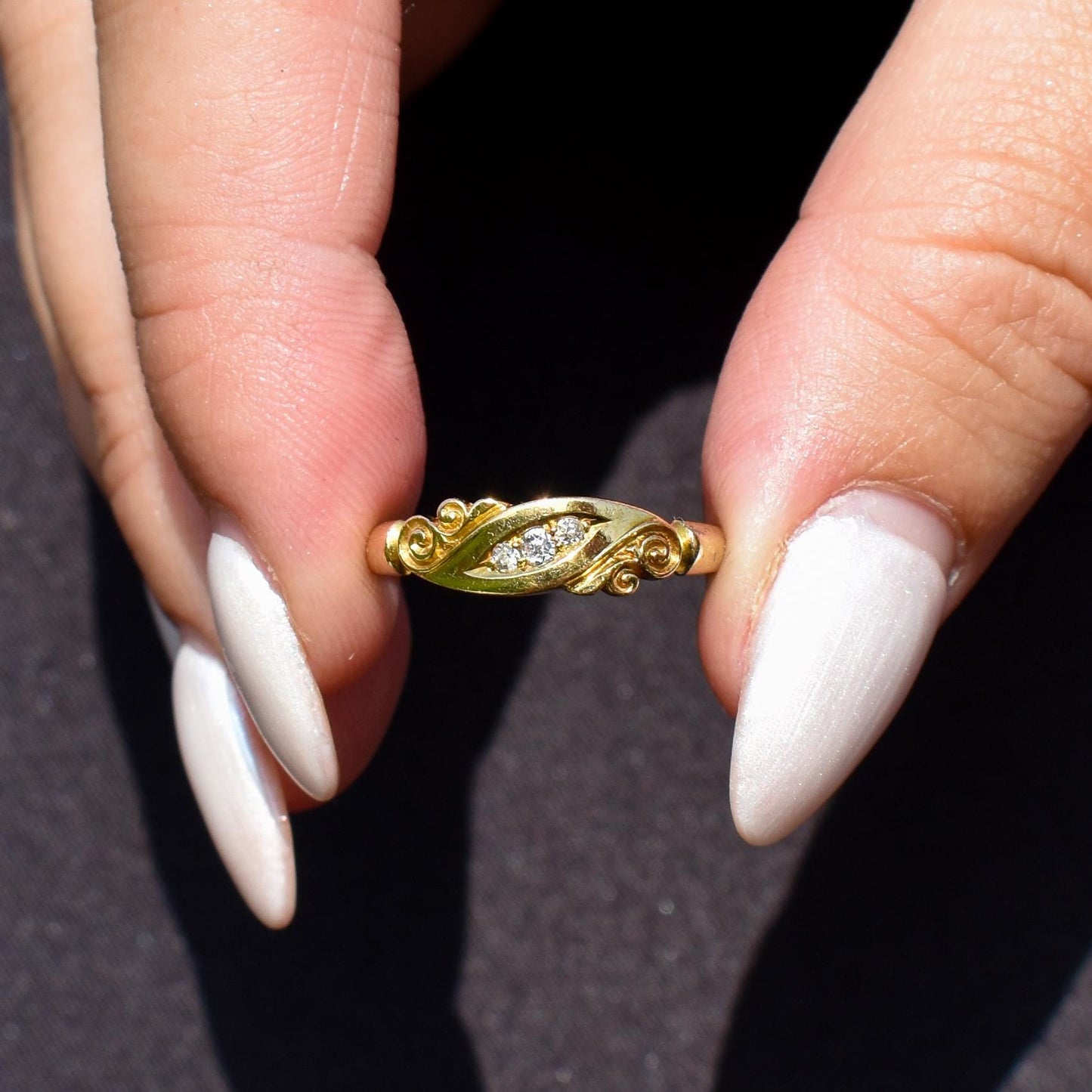 Antique Diamond Three Stone 18ct Gold Ring Band | Dated 1899