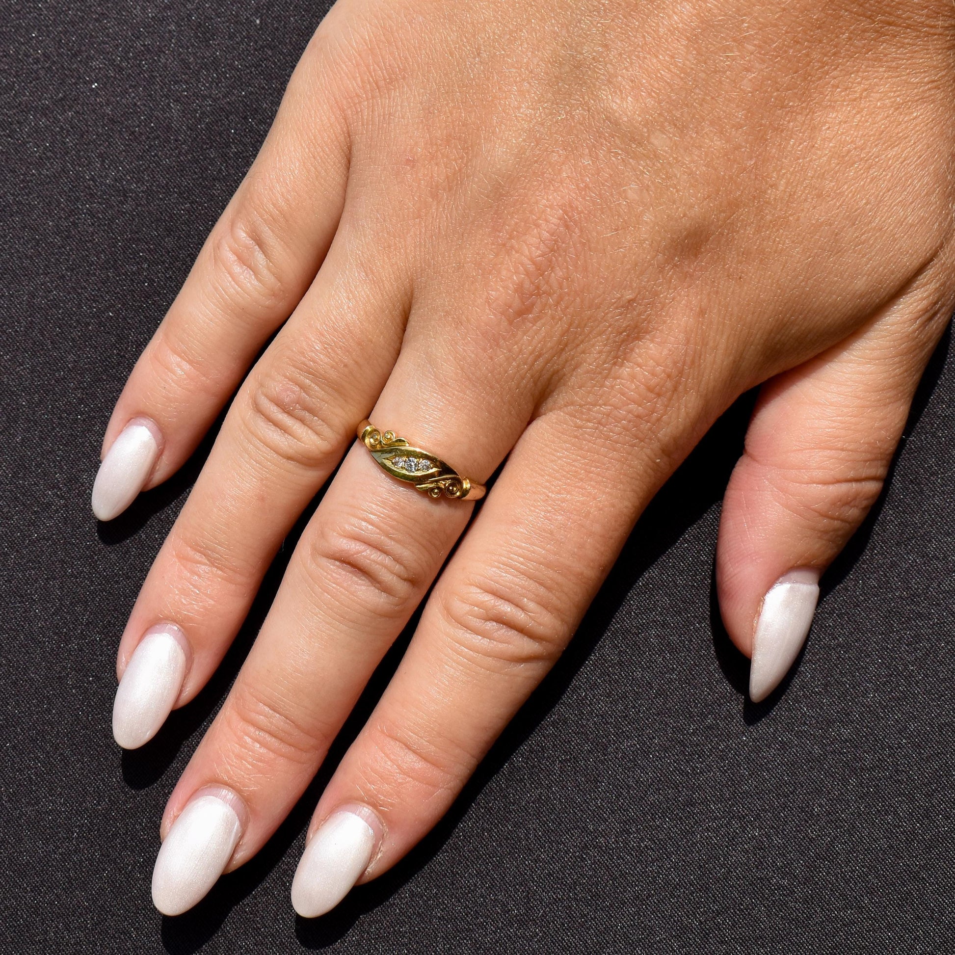 Antique Diamond Three Stone 18ct Gold Ring Band | Dated 1899