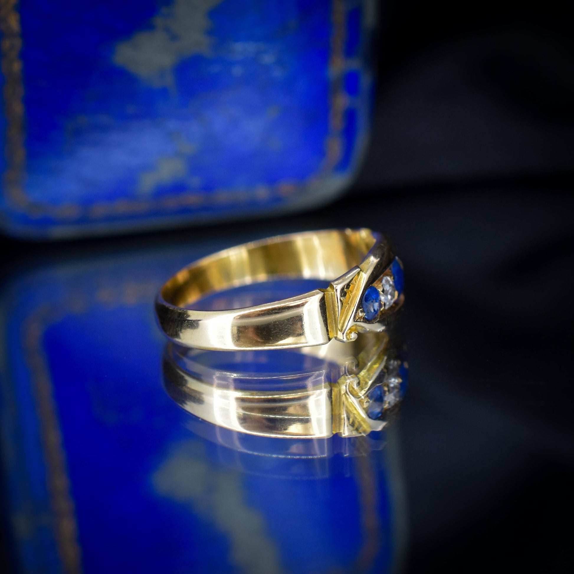 Antique Sapphire and Diamond 18ct Yellow Gold Boat Ring | Birmingham 1896