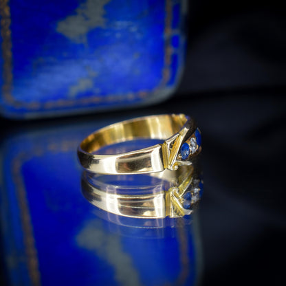 Antique Sapphire and Diamond 18ct Yellow Gold Boat Ring | Birmingham 1896