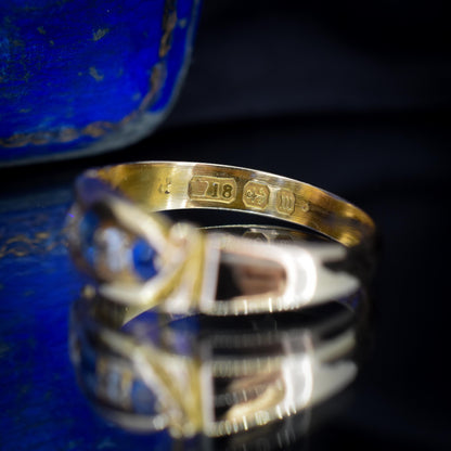 Antique Sapphire and Diamond 18ct Yellow Gold Boat Ring | Birmingham 1896