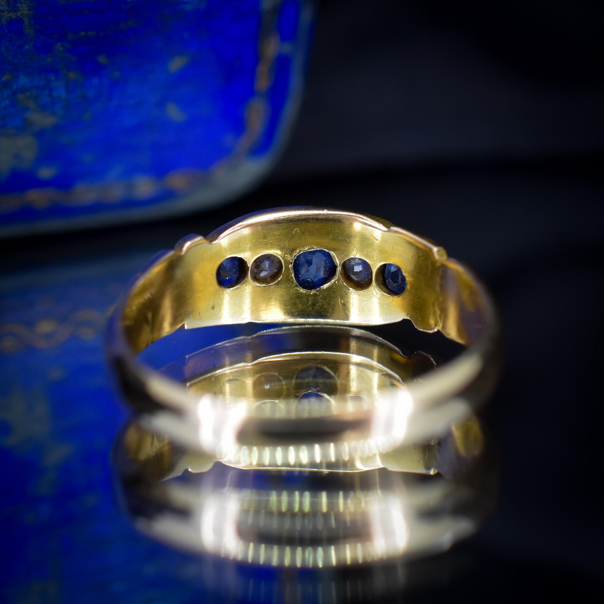 Antique Sapphire and Diamond 18ct Yellow Gold Boat Ring | Birmingham 1896