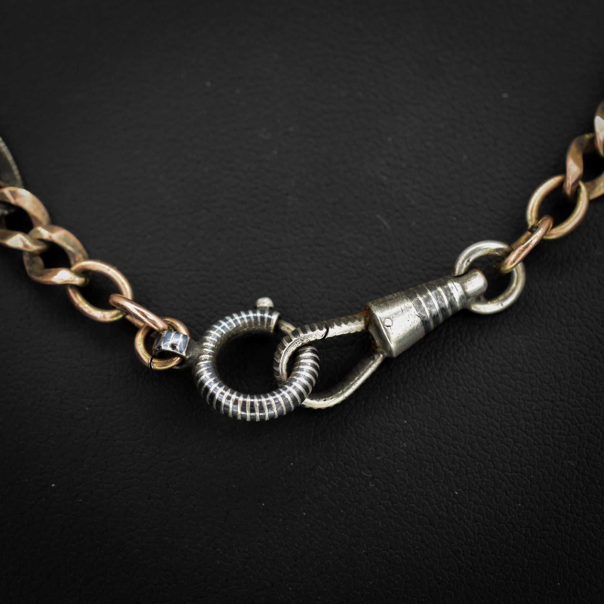 Antique French Niello Silver and Gold Fancy Link Chain Necklace | 17.75"