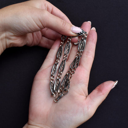 Antique French Niello Silver and Gold Fancy Link Chain Necklace | 17.75"