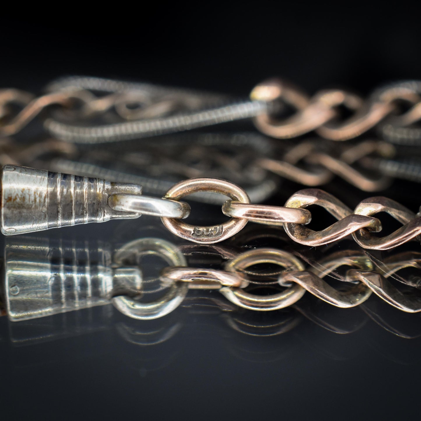 Antique French Niello Silver and Gold Fancy Link Chain Necklace | 17.75"