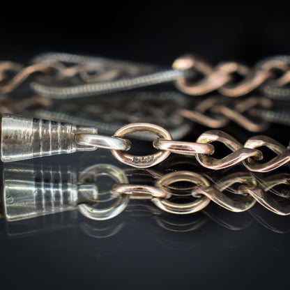 Antique French Niello Silver and Gold Fancy Link Chain Necklace | 17.75"