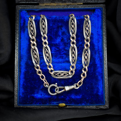 Antique French Niello Silver and Gold Fancy Link Chain Necklace | 17.75"