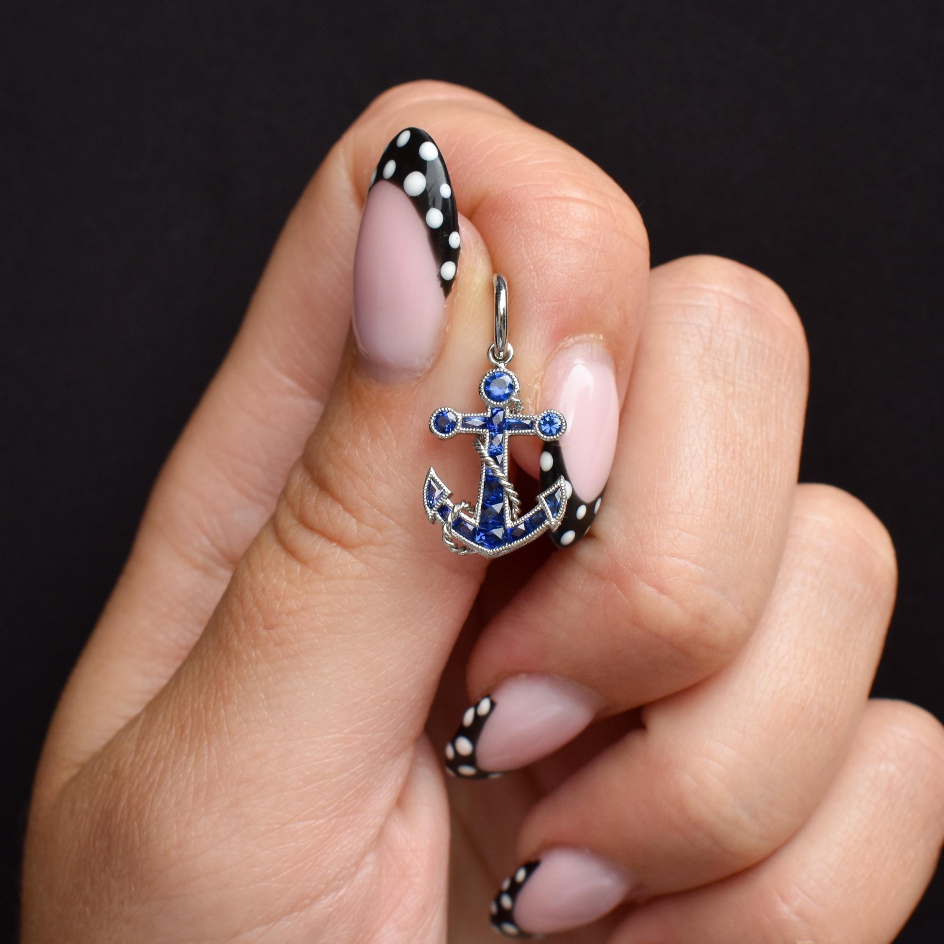 0.50ct Blue Sapphire Anchor Rope Nautical Platinum Charm Pendant