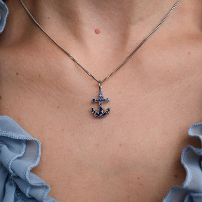 0.50ct Blue Sapphire Anchor Rope Nautical Platinum Charm Pendant