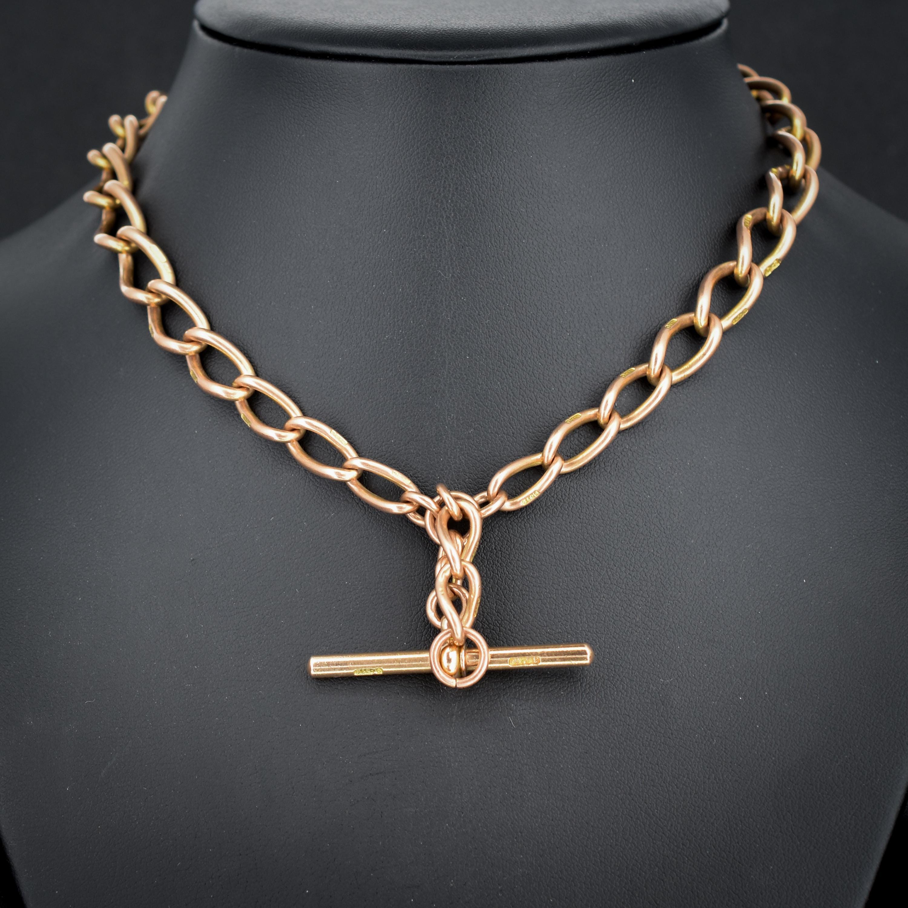Antique Chester '1919' 9ct Gold Oval Link with Double Dog Clip