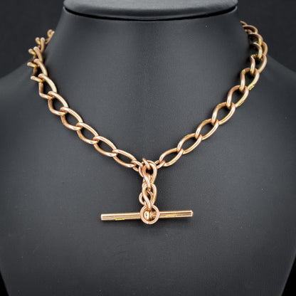 Antique Chester '1919' 9ct Gold Oval Link with Double Dog Clip Albert Watch Chain Necklace | 14.5"