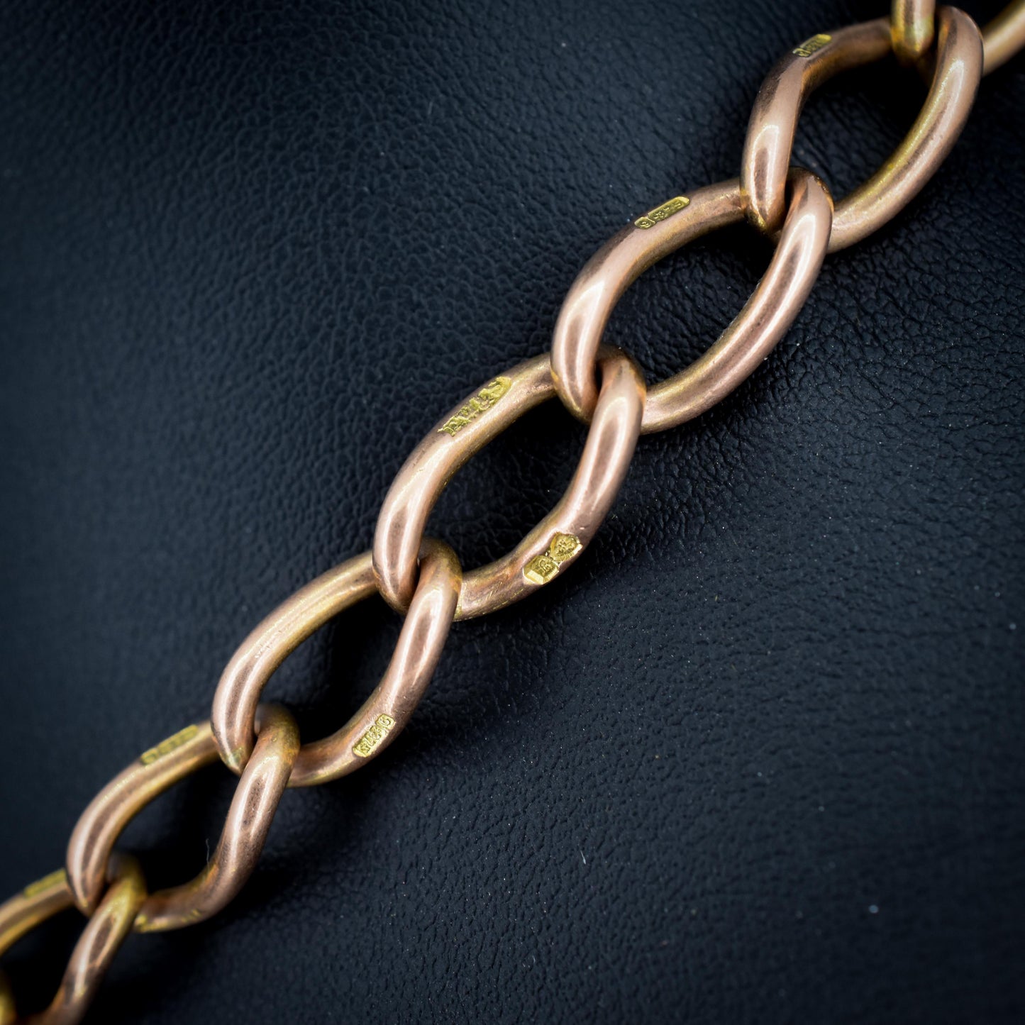 Antique Chester '1919' 9ct Gold Oval Link with Double Dog Clip Albert Watch Chain Necklace | 14.5"