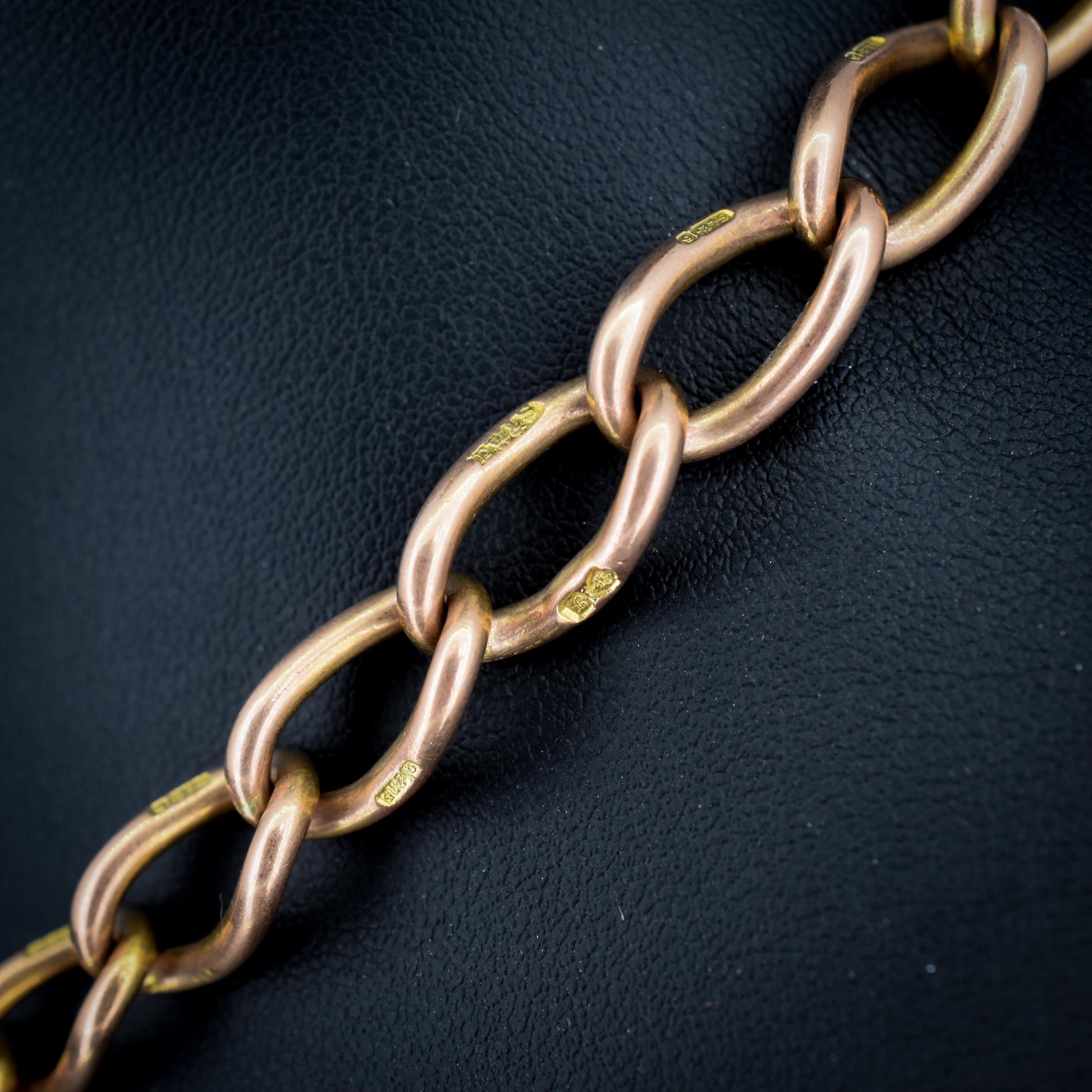 Antique Chester '1919' 9ct Gold Oval Link with Double Dog Clip Albert Watch Chain Necklace | 14.5"