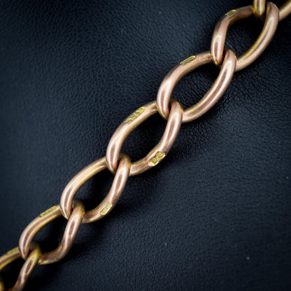 Antique Chester '1919' 9ct Gold Oval Link with Double Dog Clip Albert Watch Chain Necklace | 14.5"