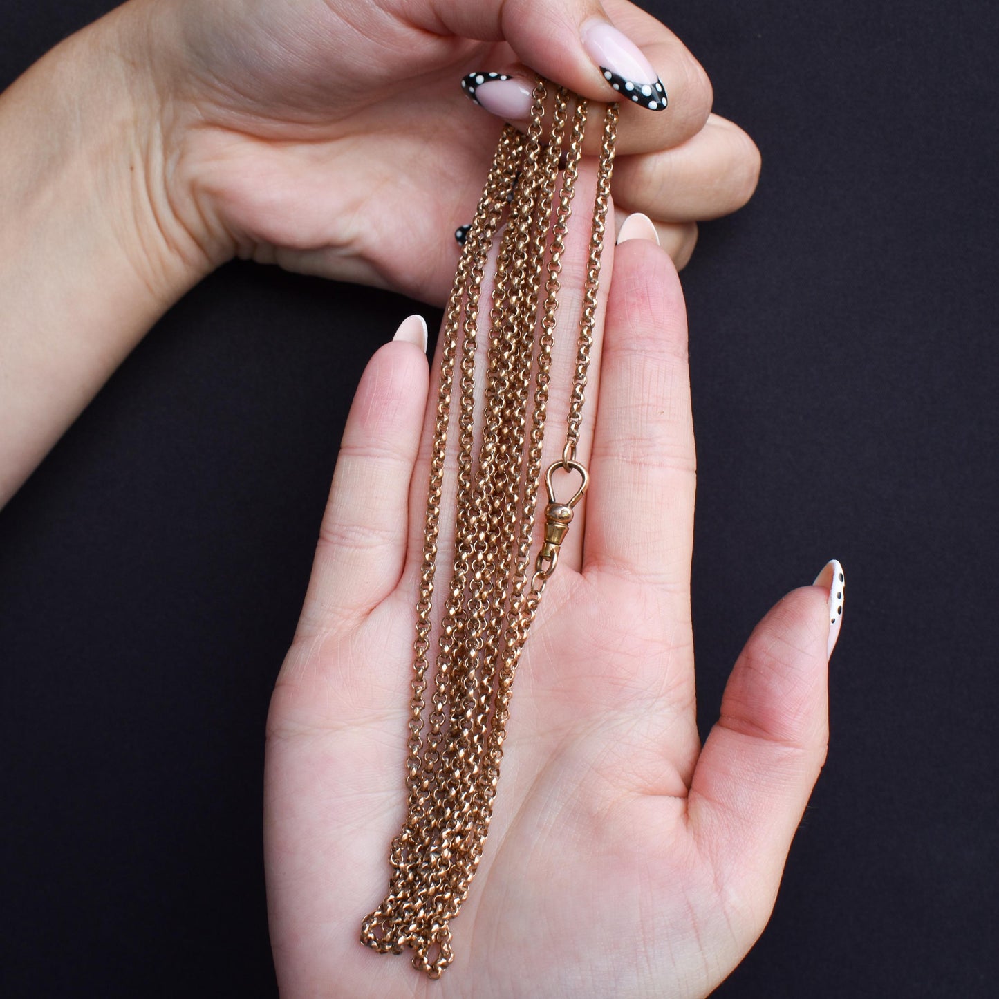 Antique Rolled Gold Faceted Belcher Link Muff Guard Chain Necklace With Dog Clip | 55"