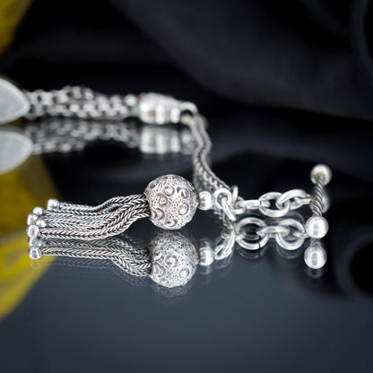 Antique Sterling Silver Heart Albertina Albert Watch Chain Bracelet with Tassel