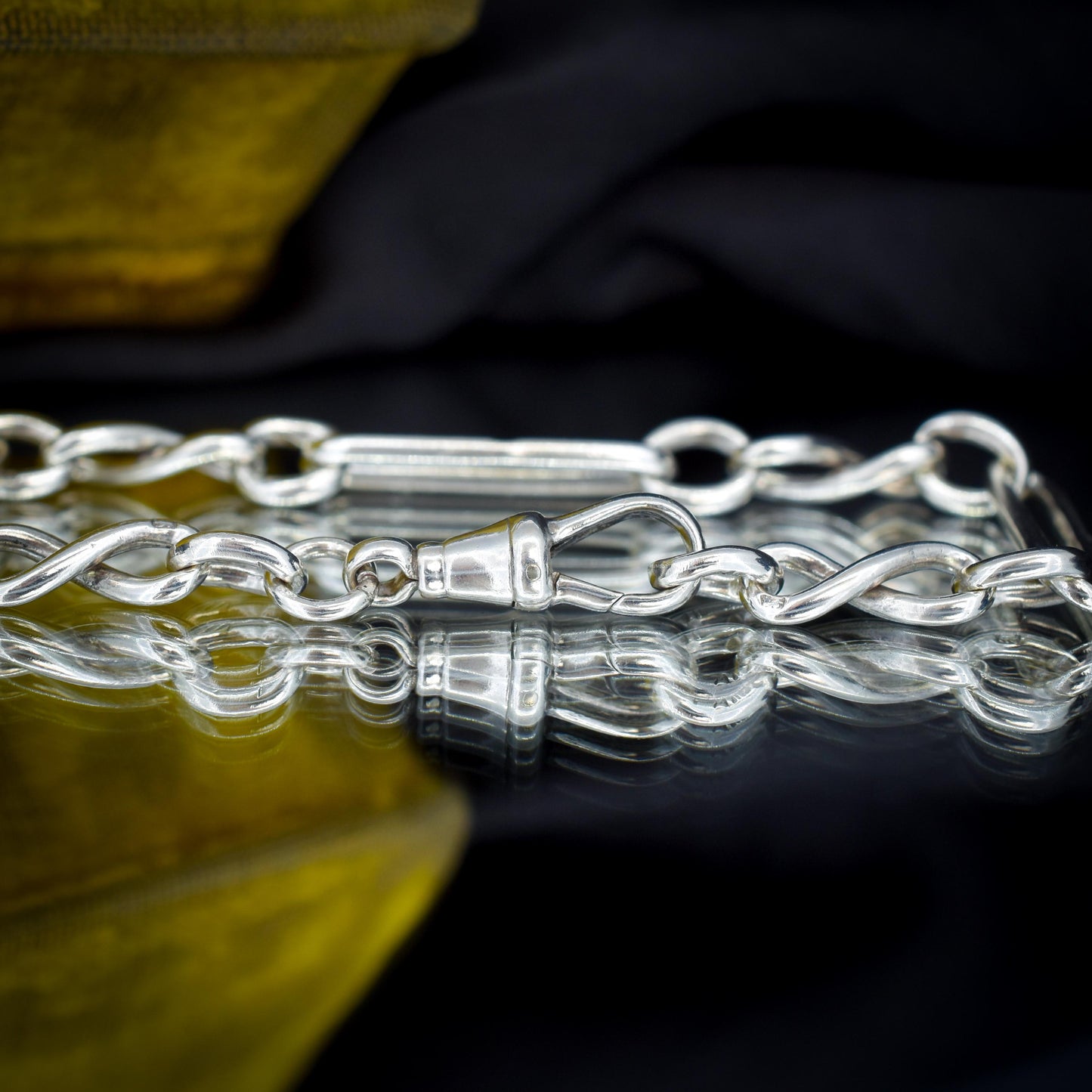 Antique Sterling Silver Trombone Link Bracelet with Dog Clip | 7.75"