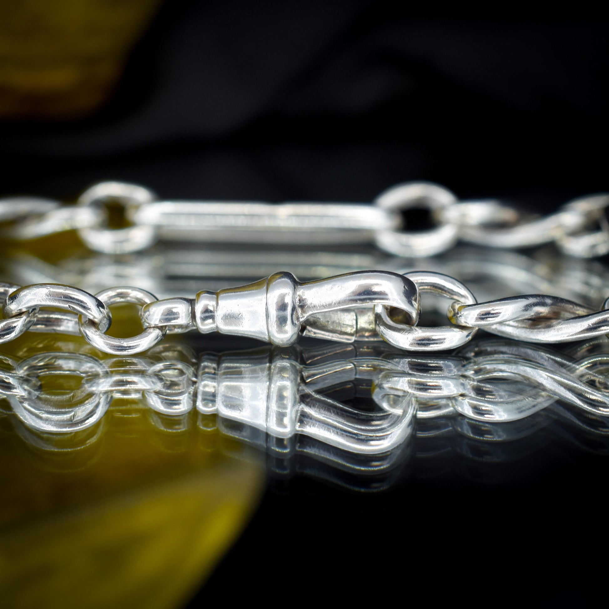 Antique Sterling Silver Trombone Link Bracelet with Dog Clip | 7.75"