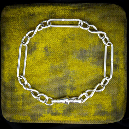 Antique Sterling Silver Trombone Link Bracelet with Dog Clip | 7.75"