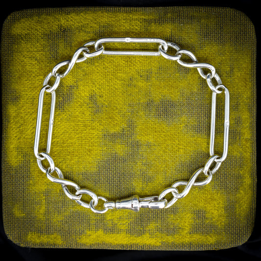 Antique Sterling Silver Trombone Link Bracelet with Dog Clip | 7.75"