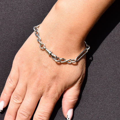 Antique Sterling Silver Trombone Link Bracelet with Dog Clip | 7.75"