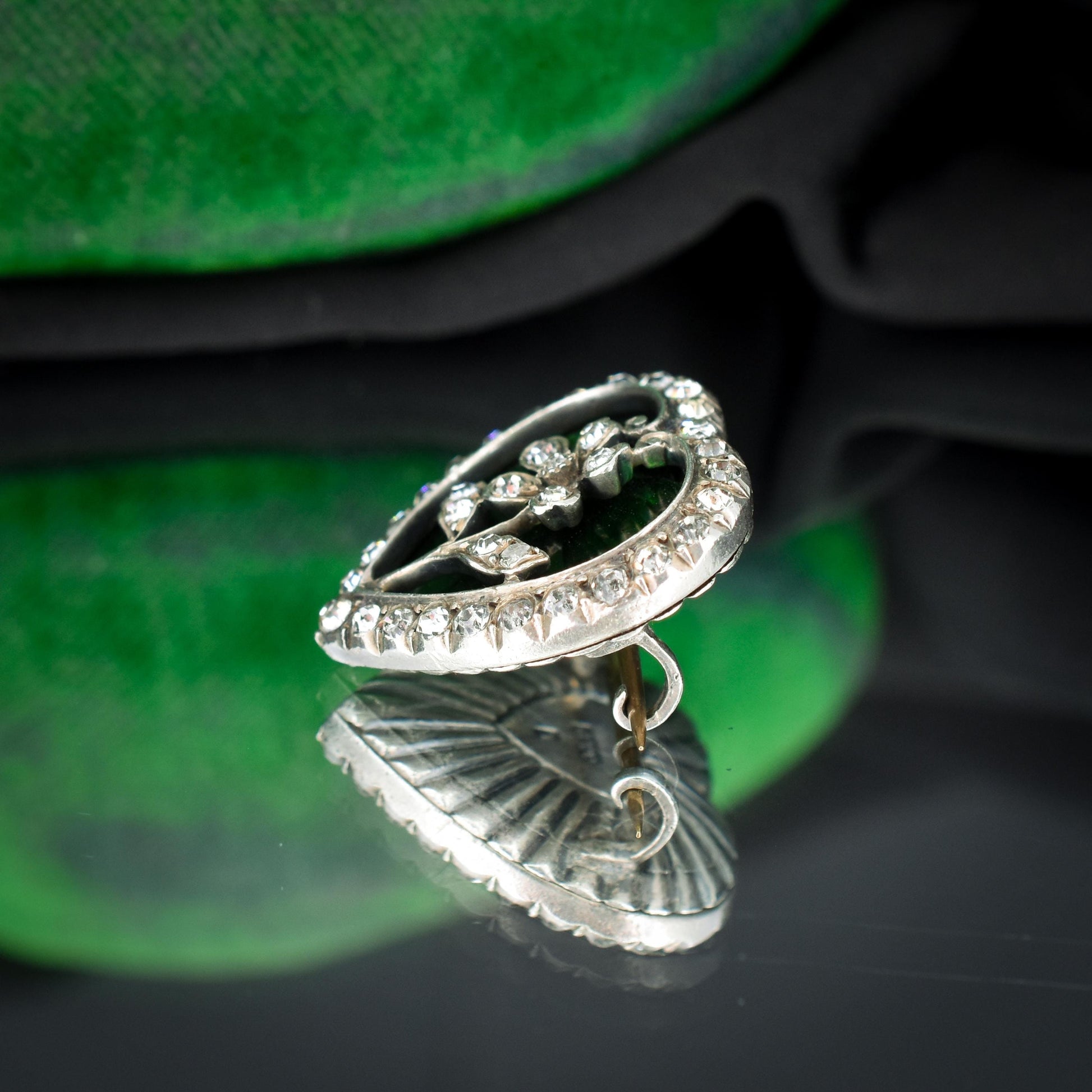 Antique Edwardian Paste Silver Heart Brooch Pin