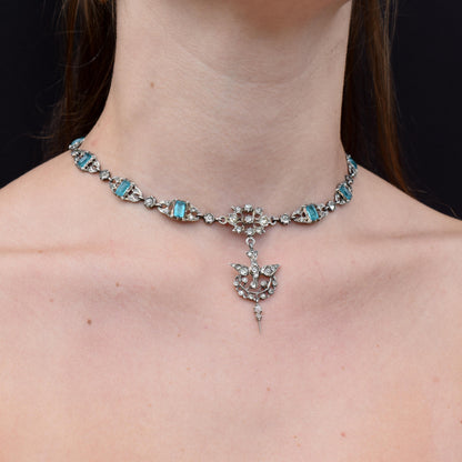 Antique Victorian French Blue Paste Silver Saint Esprit Necklace Collar