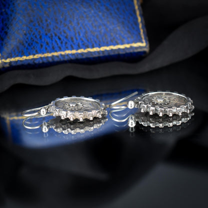 Antique Victorian Silver Aesthetic Sunflower Earrings | Circa.1880
