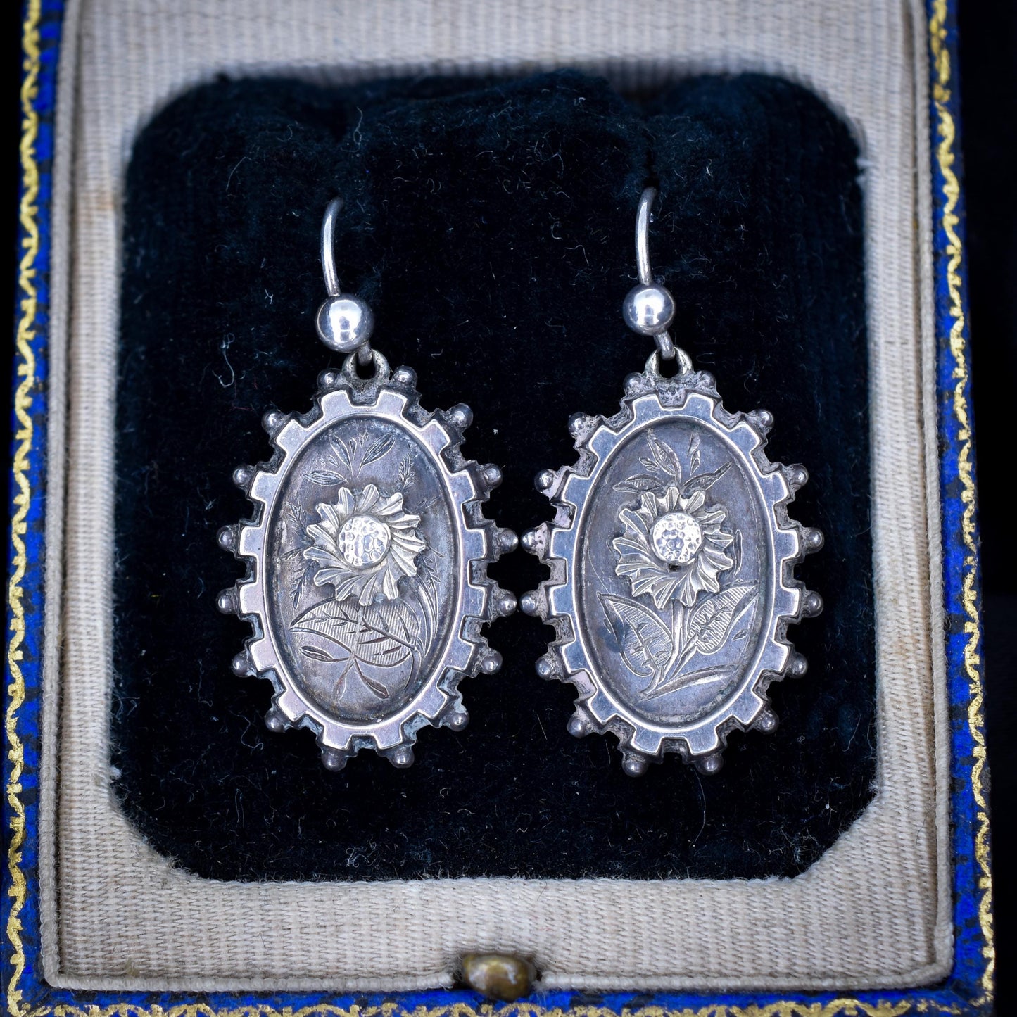Antique Victorian Silver Aesthetic Sunflower Earrings | Circa.1880