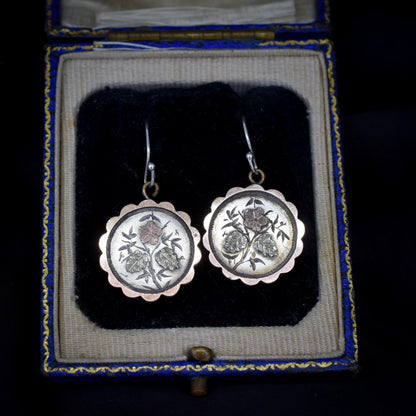 Antique Victorian Silver Gold Floral Aesthetic Drop Dangle Earrings