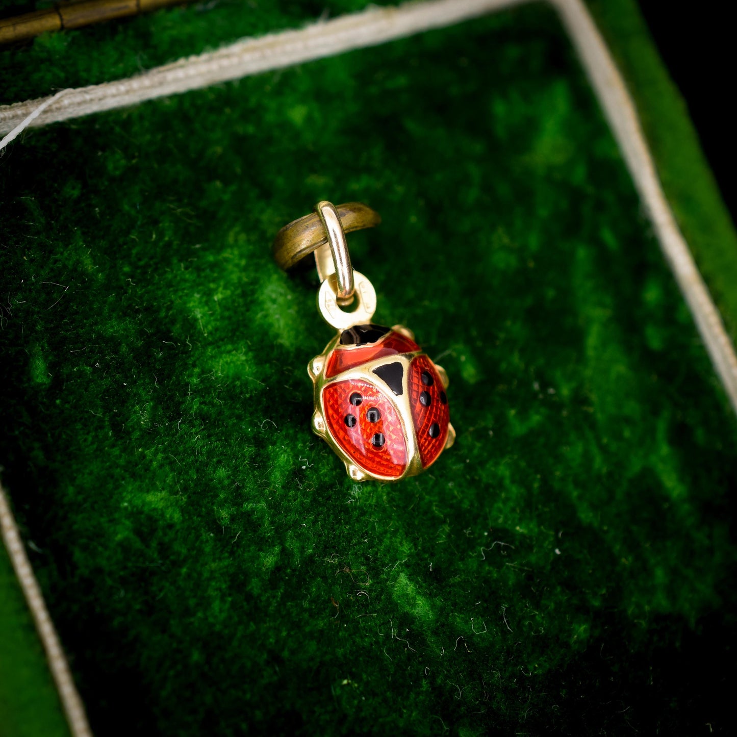 Vintage Italian Ladybug Ladybird Enamel 9ct Gold Charm Pendant