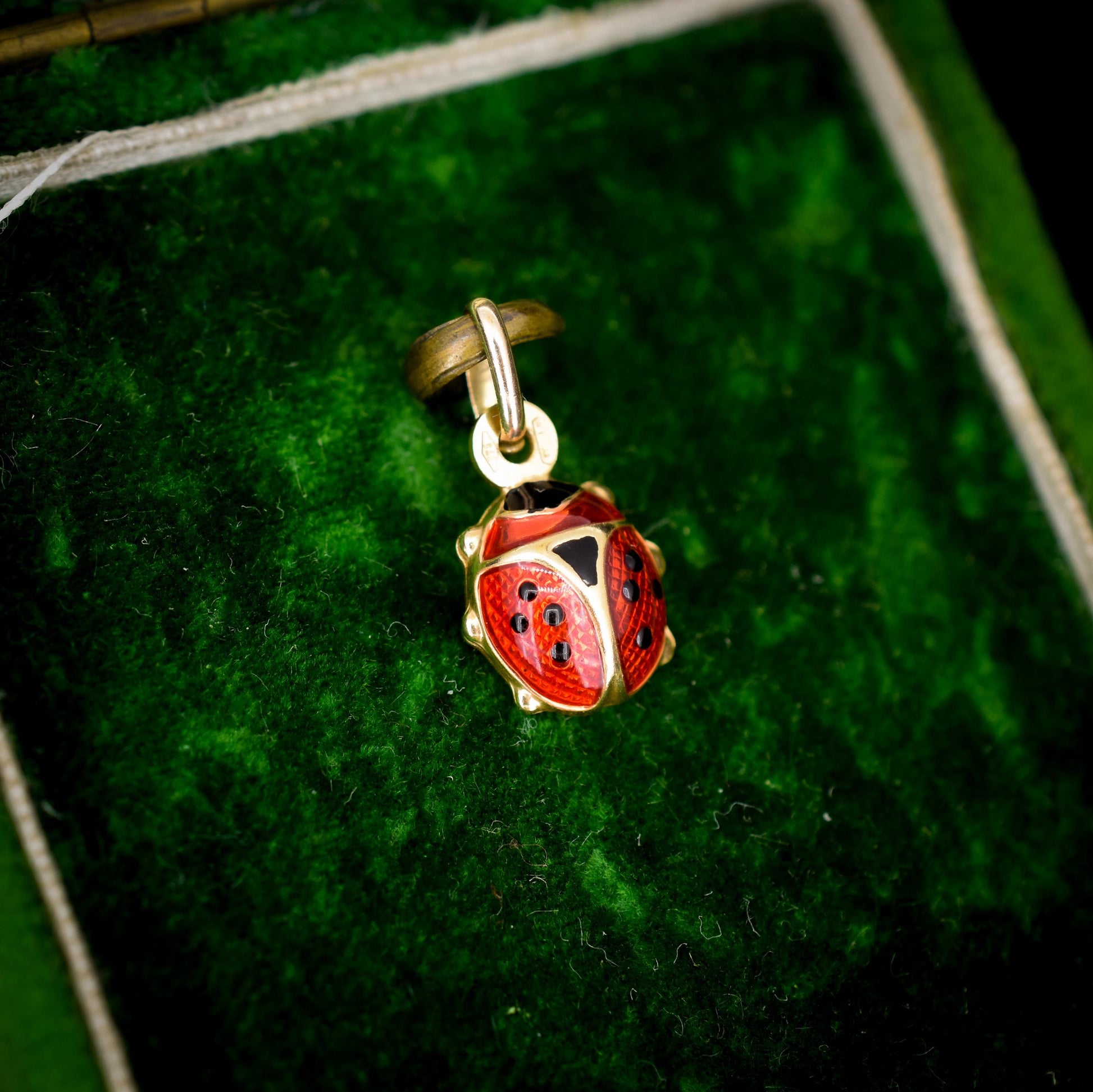 Vintage Italian Ladybug Ladybird Enamel 9ct Gold Charm Pendant