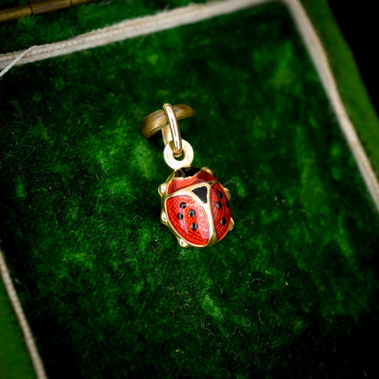 Vintage Italian Ladybug Ladybird Enamel 9ct Gold Charm Pendant