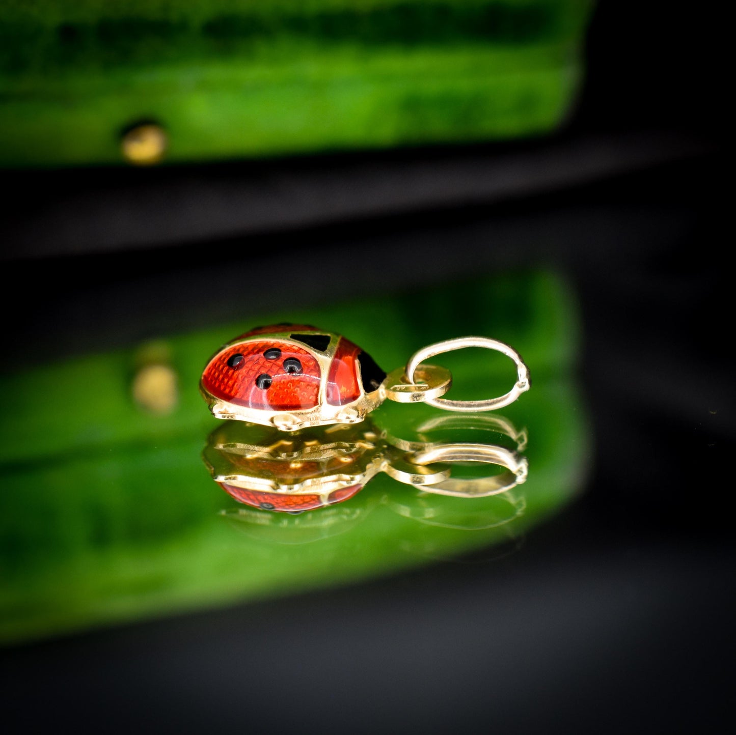 Vintage Italian Ladybug Ladybird Enamel 9ct Gold Charm Pendant